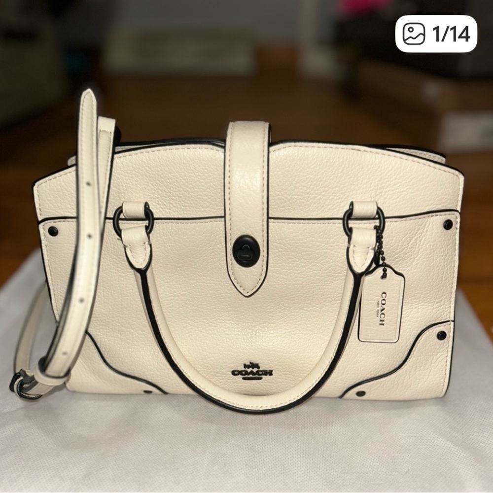 Coach Pebbled Leather Mercer 24 Satchel/crossbody Bag in Cream NWT